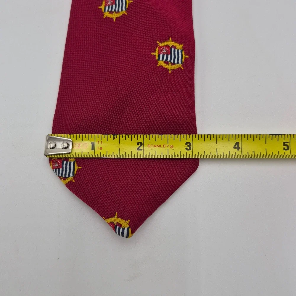Vintage Commodore Uniform Co Nautical Ship Wheel Flag Tie Burgundy Red Mens